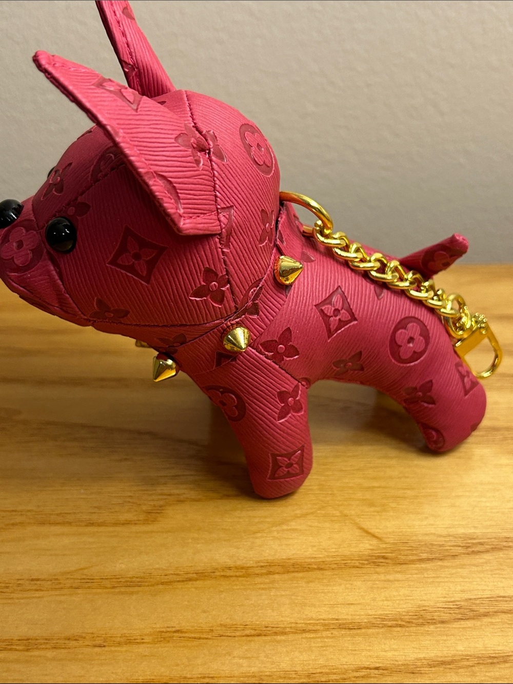 Luxury Pink Dog Keychain Charm with Gold Chain